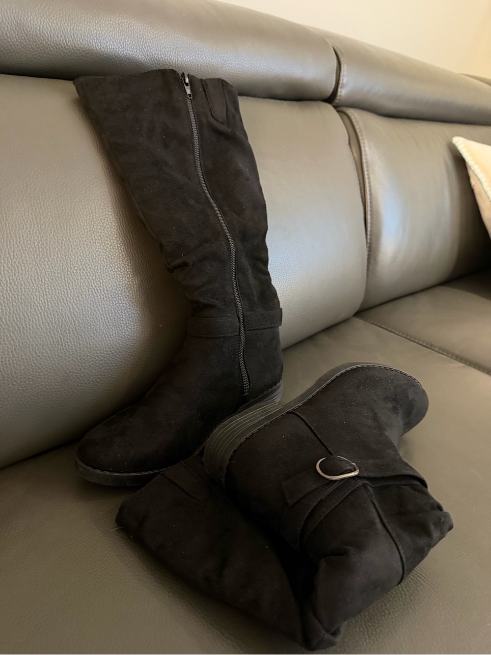 Jellypop Black Suede Knee-High Zip Boots